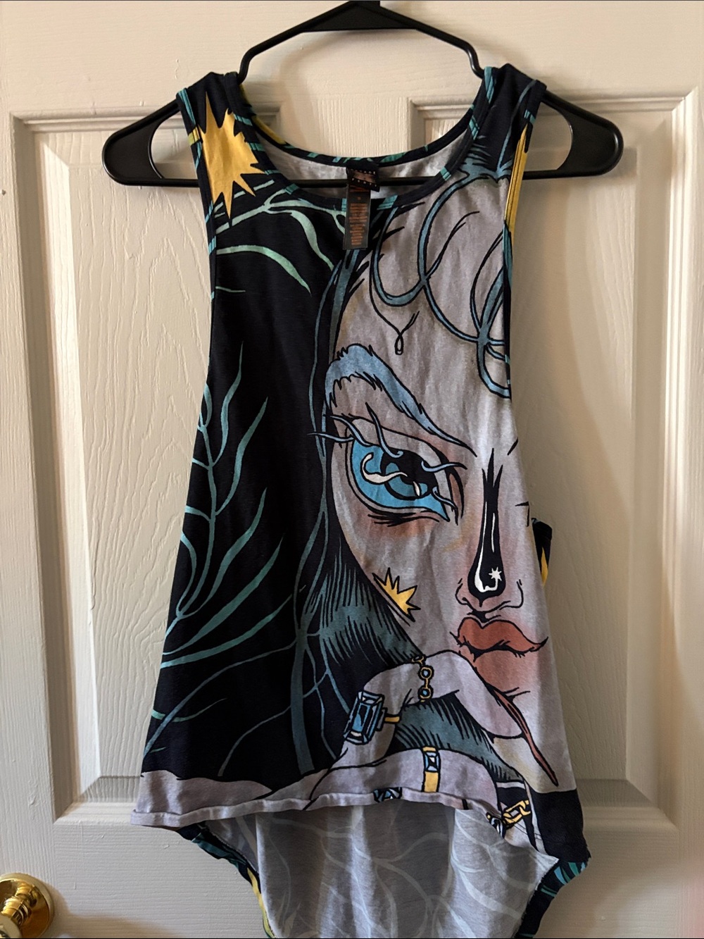 Savage X Fenty Black Graphic High-Low Tank with Teal and Yellow Accents